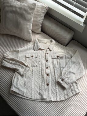 Cream Cable Knit Button-Front Shacket